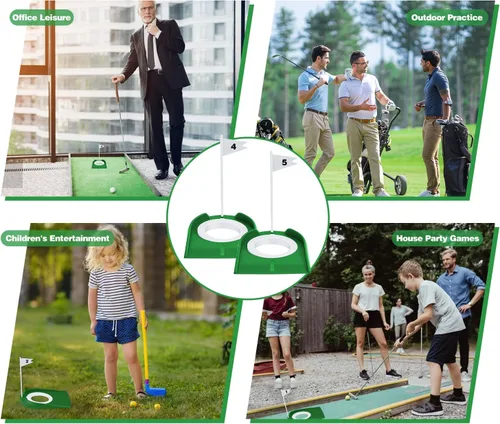 Miniatura 7 de Paquete de 9 tazas de golf y bandera de plástico para practicar golf, ayuda para entrenamiento en interiores y exteriores, para niños, hombres