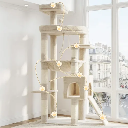 Miniatura 8 de Heybly Árbol para gatos resistente, torre de 64.2 pulgadas de alto para gatos grandes de interior con estructura ampliada, muebles para gatos