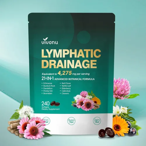 Suplemento de drenaje linfático, 240 cápsulas blandas, suplemento de apoyo del sistema linfático de 4275 mg para mujeres y hombres, mezcla de
