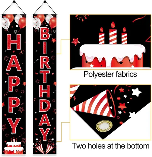 Miniatura 3 de Cartel de cumpleaños rojo y negro para puerta de cumpleaños para hombres y mujeres, letrero de feliz cumpleaños rojo y negro, suministros de fiesta