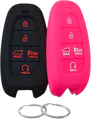 Miniatura 6 de REPROTECTING Funda de Goma de Silicona para Llavero Compatible con (5 Botones) 2019-2023 Hyundai Sonata Santa Fe Tucson Palisade (Negro Negro)