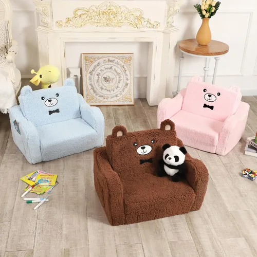 Miniatura 6 de MOMCAYWEX Sofá para niños, sofá de espuma abatible 2 en 1, silla de juego suave para niños pequeños y niños, color marrón