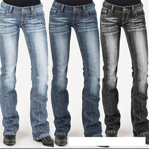 Miniatura 6 de Pantalones de mezclilla ajustados para mujer, corte de bota, de tiro medio, ajustados, acampanados, con parte inferior acampanada, pantalones