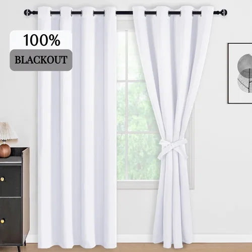 Miniatura 79 de DWCN Cortinas 100% opacas de 84 pulgadas de largo para dormitorio con forro negro, paneles de cortina de ventana de doble capa con aislamiento Azul
