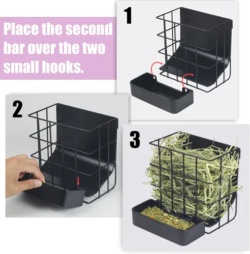 Miniatura 3 de Comedero de Heno para Conejos Comedero de Heno para Conejillos de Indias, Soporte de Heno y Alimentos con Gancho Marco de Metal Resistente Estante