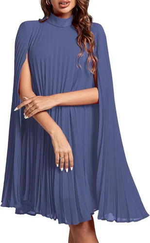 Miniatura 26 de Rooscier Vestido midi de fiesta plisado con cuello alto falso y espalda abierta para mujer