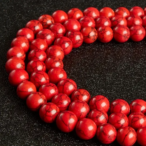 Miniatura 3 de 35 cuentas de piedra natural de 10 mm de turquesa roja, cuentas redondas sueltas para hacer joyas Rojo turquesa