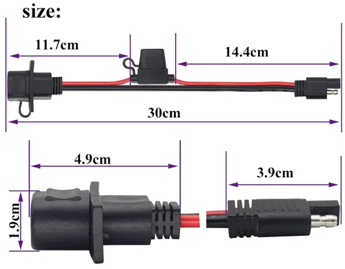 Miniatura 2 de Cable adaptador de puerto lateral de salida de corriente SAE de 12 AWG con fusible de 20 A, SAE resistente a la intemperie, cable conector