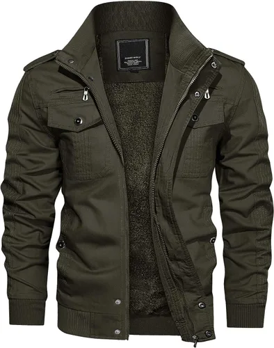 CRYSULLY - Abrigo de invierno para hombre, estilo casual, con forro polar, bolsillos múltiples, estilo campo, con capucha extraíble