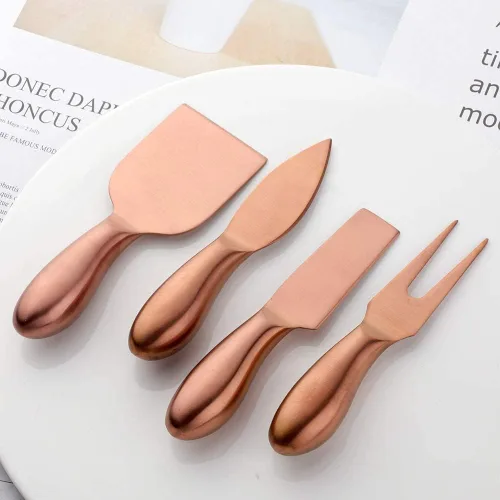 Miniatura 6 de Buyer Star Juego de 4 cuchillos de queso de oro rosa de acero inoxidable, mini cuchillos de queso para charcutería, accesorios para tablero