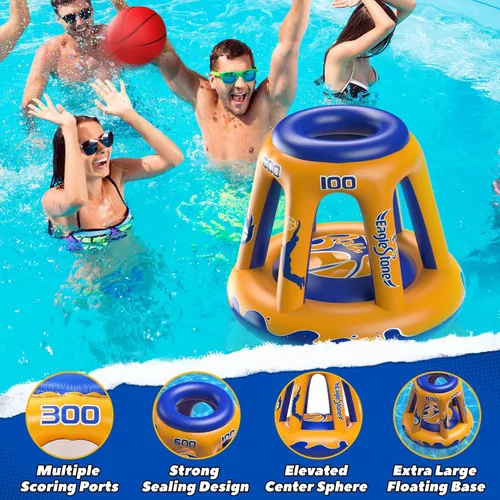 Miniatura 5 de EagleStone Aro inflable de baloncesto flotante, juguete de piscina de 47 pulgadas para niños de 4 a 8 años y 8 a 12 años, 3 pelotas