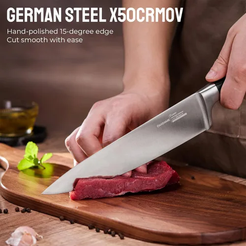 Miniatura 4 de OAKSWARE Cuchillo de chef, cuchillo de cocina de corte y cocción de 6 pulgadas, cuchillo afilado de acero alemán de alto carbono, cuchillo