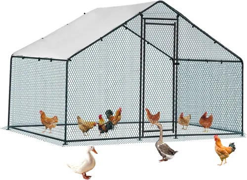 Miniatura 10 de VINGLI Gallinero grande de metal para pollos, gallinero con cubierta impermeable anti-UV, corral de pollo de alta resistencia con bloqueo de Negro