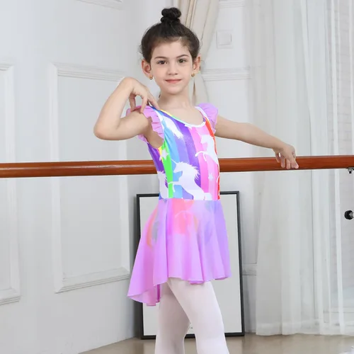 Miniatura 21 de LUOUSE Elegante leotardo de ballet para niñas con falda, mangas con volantes y volantes, perfecto para baile y gimnasia