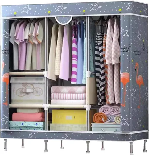 Miniatura 8 de large closets Portable Wardrobe Closet with Pattern Cloth Cover Closets for Bedroom Hanging Closet Saves Space Steel Rack Large Closet Space-saving