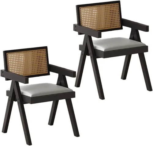 Miniatura 63 de YVYKFZD Juego de sillas de comedor de ratán, sillas de comedor de madera, sillas de cocina con respaldo tejido, sillón tapizado, silla auxiliar