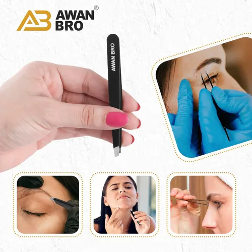 Miniatura 3 de Juego de pinzas para cejas de alta calidad, 4 piezas de acero inoxidable, pinzas negras para cabello facial, pinzas para hombres y mujeres