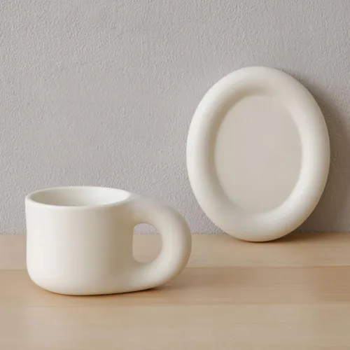 Miniatura 3 de WENSHUO Taza de Café Graciosa y Divertida, Taza y Platillo de Noveldad Linda, Crema Mate, 9 oz (Crema Mate)