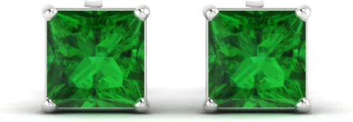 Miniatura 2 de Diamondere - Pendientes solitarios de piedras preciosas de corte princesa naturales y certificados en oro blanco de 14 quilates Pendientes