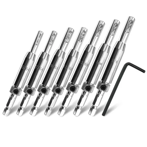 Miniatura 8 de Juego de brocas de taladro autocentrantes mejoradas para bisagras, CC2430 3/32", 7/64", 1/8" broca central VIX para taladro con vástago hexagonal