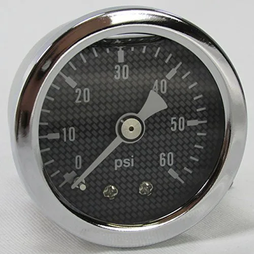 Marshall - Manómetro de aceite de 60 psi, a prueba de golpes y relleno de líquido, ajuste NPT de 1/8 pulgadas, cara de calibre estilo fibra de