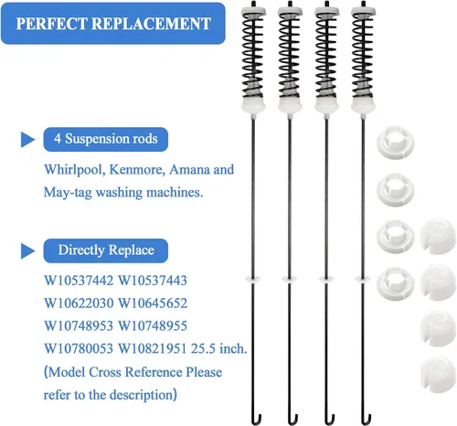 Miniatura 5 de W10780045 NTW4516FW2 NTW4516FW1 NTW4605EW0 Kit de varilla de suspensión para lavadora (26.7 pulgadas) para Amana Whirlpool Kenmore -Reemplazar