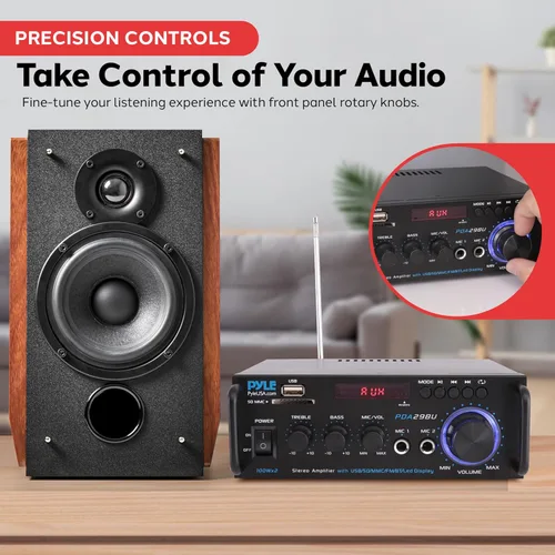 Miniatura 3 de Pyle Amplificador de potencia estéreo de 200W con Bluetooth - Receptor de audio de doble canal - Pantalla LED - RCA - USB - SD - ENTRADA MIC - Radio