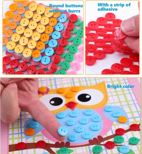 Miniatura 4 de WYNAKESHU 12 calcomanías de botón para dibujar mosaicos, kits de arte para niños, botón adhesivo, juguetes de clase de arte preescolar, regalo