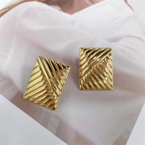 Miniatura 3 de Delicados aretes grandes rectangulares con textura gruesa para mujer, estilo vintage, de acero inoxidable, diseño geométrico, diseño único, joyería