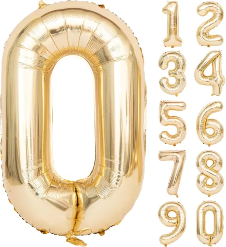 Miniatura 144 de Globos de helio de 40 pulgadas con dígitos dorados para fiesta de cumpleaños., Número 0, 40 pulgadas, número 0 oro 7