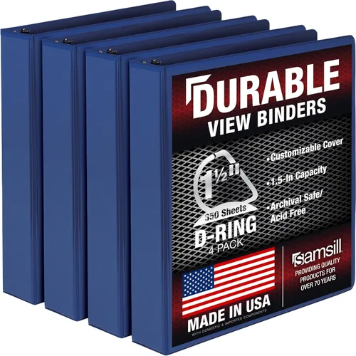 Miniatura 86 de Samsill Carpeta duradera de 1.5 pulgadas, fabricada en los Estados Unidos, carpeta de anillos en D, carpeta transparente personalizable, color rojo