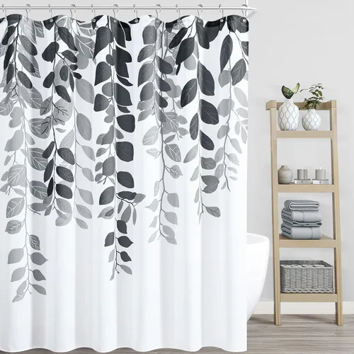 Miniatura 8 de BOODII Cortinas de ducha negras de 36 x 72 pulgadas, cortina de ducha de eucalipto de primavera para baño, cortina de baño con textura de flameado