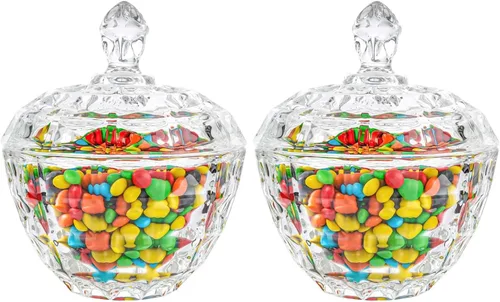 Miniatura 9 de ComSaf Plato de cristal para dulces con tapa, tarros pequeños de 9 onzas con tapa para escritorio de oficina, plato de dulces cubierto