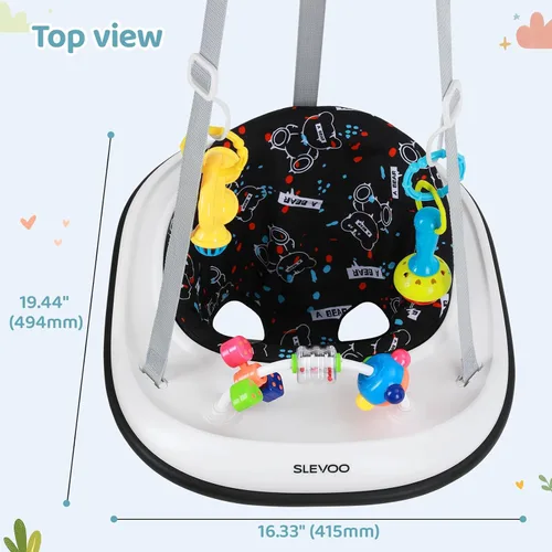 Miniatura 5 de Slevoo Saltador de bebé, puente de puerta de bebé con parachoques, bandeja de juego y dos sonajeros de cascabel, oso silencioso