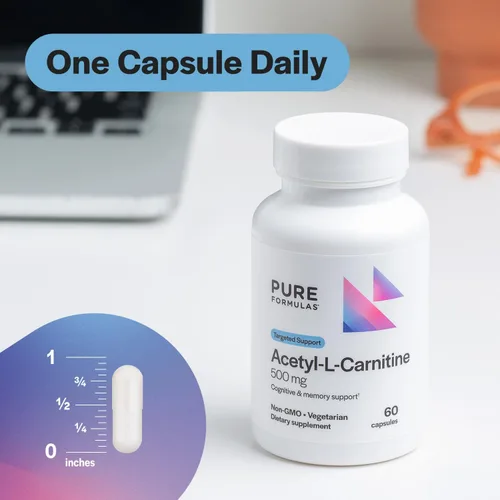 Miniatura 5 de PureFormulas Acetil L-carnitina apoyo cognitivo y de memoria L Carnitina Suplemento para cerebro, concentración y calma Alcar, 500 mg sin lácteos