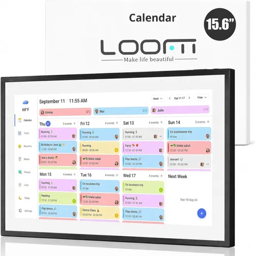LOOFII Calendario digital inteligente de 15.6 pulgadas – Calendario de pantalla táctil Full HD de 1920 × 1080 y planificador familiar con tabla de