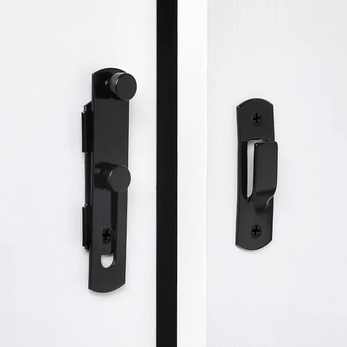 Miniatura 4 de INIRET Paquete de 5 pestillos para puerta de granero, 3.93 x 2.75 pulgadas, de acero inoxidable, color negro, cerraduras de puerta abatibles