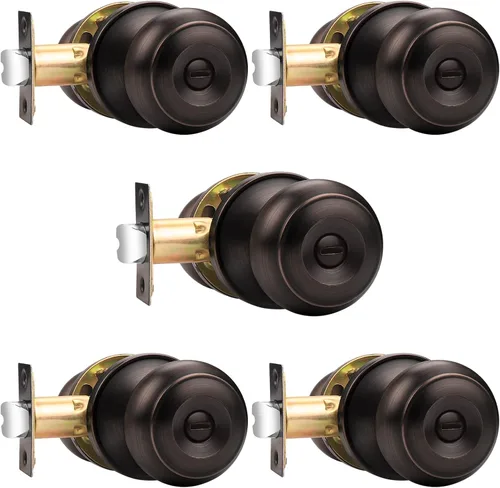Probrico - Pomo de puerta de bronce aceitado, perillas interiores de bronce para baño, perillas de privacidad para puerta de dormitorio con Bronce