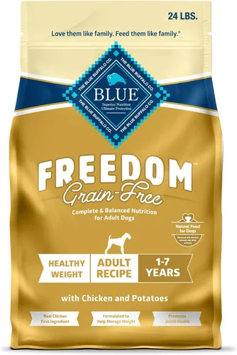 Blue Buffalo Freedom - Alimento seco para perros de peso saludable, sin granos, nutrición completa y equilibrada para perros adultos, fabricado en