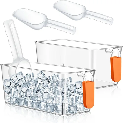 Miniatura 24 de Havawish Juego de 2 Cubos de Hielo y Juego de Cucharones Flexibles de Plástico para Congelador con Asa Retráctil, Cubo de Almacenamiento Gris