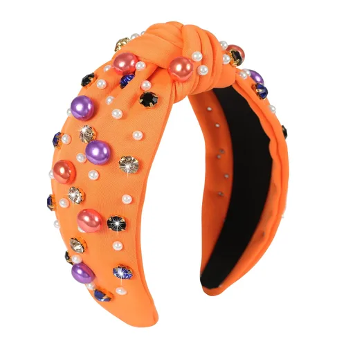 Miniatura 8 de Diadema anudada con joyas para mujeres y niñas, diadema de diamantes de imitación de cristal brillante, nudo superior ancho para mujer, diadema Negro