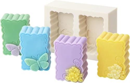 Playing Mold Molde de silicona para jabón de 2 cavidades de mariposa y flores, hecho a mano, para jabón, pasteles, fondant, chocolate, arcilla de