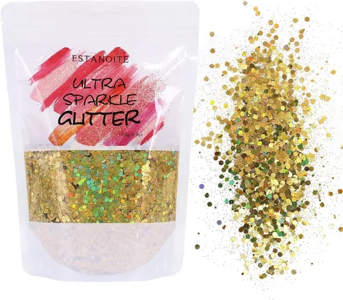 Miniatura 19 de Estanoite - Purpurina Gruesa Iridiscente 100g, Mezclada Multiusos para Artes y Manualidades, Decoración de Copas de Vino, Bodas, Flores, Cosmético