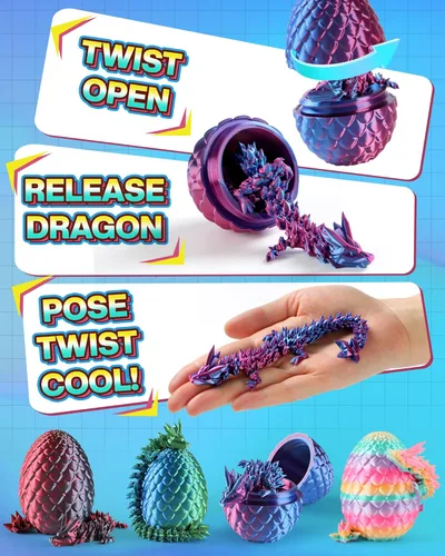 Miniatura 3 de Rapean Paquete de 6 huevos de dragón 3D impresos con dragón dentro, rellenos para cesta de Pascua, mini juguetes de misterio de cristal de Pascua