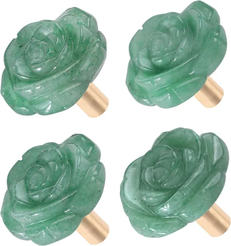 Miniatura 12 de Rockcloud Paquete de 4 pomos de cristal rosa para cajones, tiradores de armario, pomos de flores, herrajes para muebles, obsidiana negra