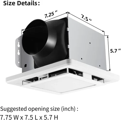 Miniatura 3 de JOEAONZ Ventilador de escape para baño de 110 CFM muy silencioso con carcasa de metal, ventilador de techo de ventilación con gran capacidad