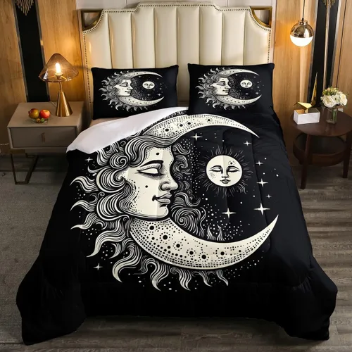 Miniatura 20 de Erosebridal Juego de ropa de cama de calavera de vaca bohemia tamaño individual para vaquero occidental, diseño de cactus y esqueletos negros, juego