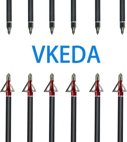 Miniatura 6 de 20 Inch Carbon Crossbow Bolts 12 Pack and 12 Pack Hunting Broadheads kit, Carbon Crossbow Arrows for Hunting and Outdoor Practice (Red)