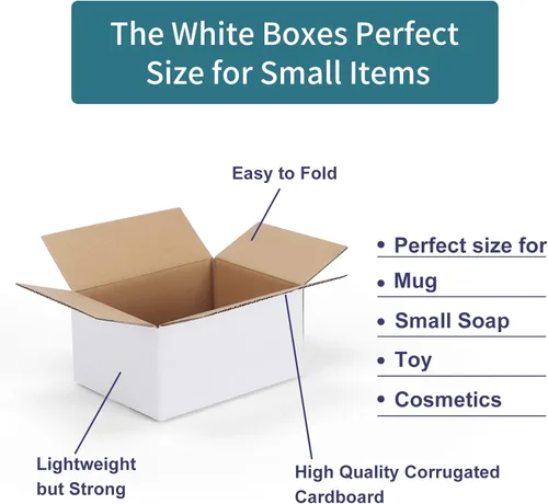Miniatura 5 de Paquete de 40 cajas de envío pequeñas de 8x6x4 pulgadas, caja de correo de cartón corrugado blanca para envío, embalaje, negocios