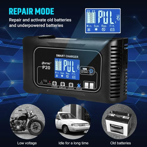 Miniatura 6 de Cargador de Batería Inteligente 20A 12V/24V Completamente Automático Mantenedor, Cargador de Goteo/Desulfatador con Protección contra Sobrecarga